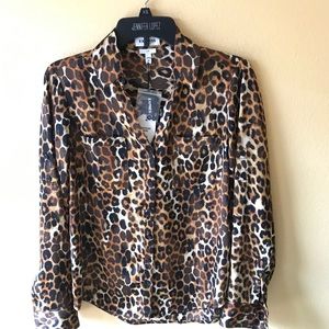 NWT Express Leopard Portofino Blouse Slim-fit SM